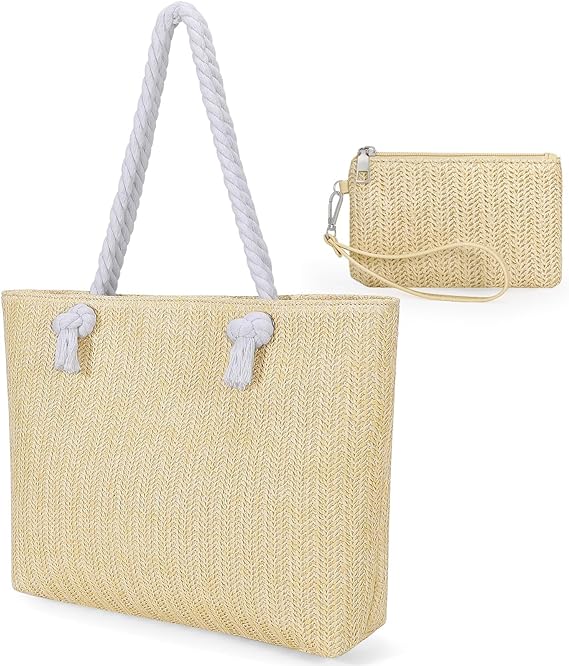 SUOSDEY Straw Beach Bag for Women, Woven Tote Bag Summer Boho Shoulder Bag for Vocation
